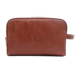 Custom brand vintage leather travel toilet bag, high quality vegan leather wash bag for men