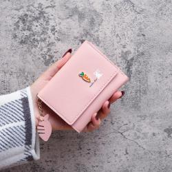 Custom Logo Women PU Leather Short Small Wallet New Fashion Portable Solid Color Simple Ladies Wallets Coin Purse Card Bag