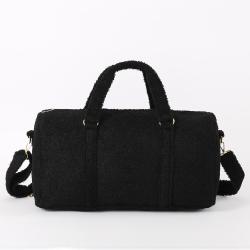 Low MOQ Stock Custom Designer Black  Fashion Cute Gift Large Capacity Soft Fuzzy Teddy Girls Plush Duffel Bag