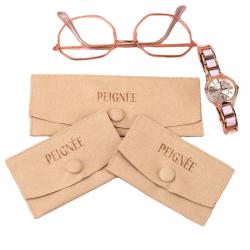 Custom Logo Printed Emboss Snap Button Microfiber Envelope Glasses Pouch Jewelry Watch Necklace Microfiber Bag