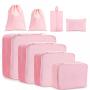 Classical Storage Bag Waterproof Smooth Polyester Drawstring Pouch Luggage Organizers Packing Cubes Set 8 Pcs For Travel