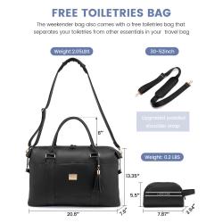 LOVEVOOK 2pcs/set Fashion Leather Travel Duffle Bag for Women Men Vintage Weekender Overnight Bag Gym Sports Bag with Wet Pocket