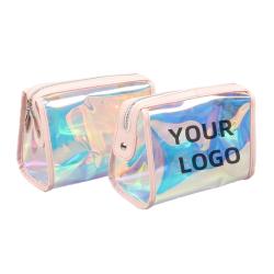LOW MOQ Custom logo Fashion Small personalized Holographic Tpu Private Label Makeup Bag&cases Cosmetic Gift Bags