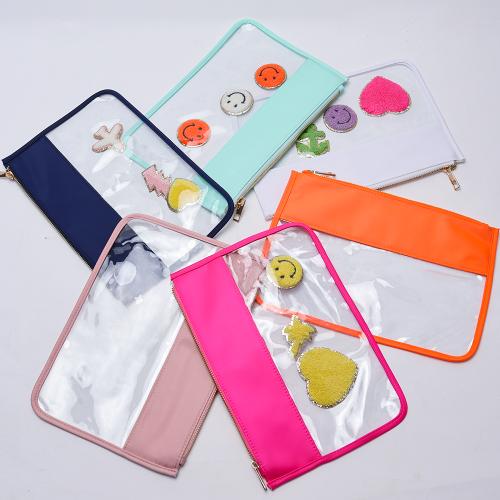 Chenille Patches Snacks Bag Large Clear Flat Pouch Nylon Make-up Bags For Purses Transparent Toiletry Cosmetic Bag