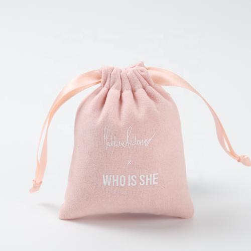 Custom Logo Printed Nude Pink Velvet Jewelry Drawstring Pouch Flannel Earring Necklace Bracelet Jewelry Bag