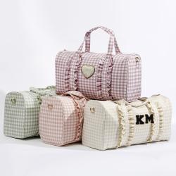 Keymay RTS Multi-color Plaid Gingham Ruffle Duffle Foldable Travel Duffel Bag Women Travel Bags Weekend Travel Duffle Bag