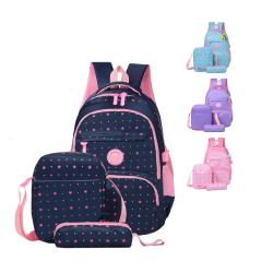 Gelory Hot Sale 4 Colors School Bag Star Full Printing Waterproof Primary School Backpack 3pcs Set For Girls Kids Bookbag