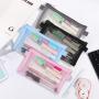 Gelory Zipper Mesh Organizer Bags Clear Nylon Pencil Case Transparent School Stationery Storage Bag for Office