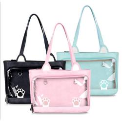 Cat designer transparent Ita hand bag custom printing Ita bag with clear window