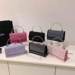 Simple Casual Water Diamond Small Square Bag for Women's 2024 Summer New Trend Shining Chain Handhag One Shoulder Crossbody Bag