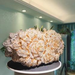 Women Gold Rose Flower Hollow Out Crystal Evening Metal Clutches Small Minaudiere Handbag Purse Wedding Box Clutch Bag