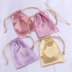 Custom Logo Printed Satin Jewelry Pouch With Ribbon Super Soft Silk Gift Perfume Cosmetic Hair Dust Bag