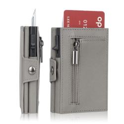 Customized Leather Aluminum Holder Card Holder Men Zipper Coin Purse Rfid Credit Card Holder Pop Up Wallet