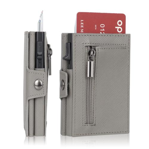 Customized Leather Aluminum Holder Card Holder Men Zipper Coin Purse Rfid Credit Card Holder Pop Up Wallet
