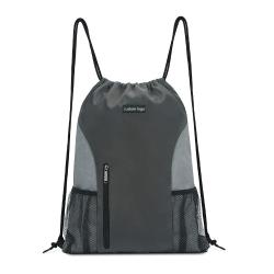 Custom Reusable Drawstring Backpack Sports Gym With Mesh Pockets Water Resistant String Bag For Women Men Children