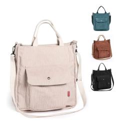 Big Capacity Corduroy Tote Bag Casual Shoulder Bags Handbags Crossbody Shopping Bag With Zipper And Outer Pocket for Women