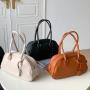 Customized LOGO Autumn new PU leather Boston bag high-end pebbled large-capacity handbag retro brown tote bag