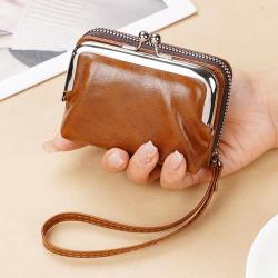 2024 new card purse pu leather ladies buckle coin purse 4 inch zipper wallet clip bag clutch bag