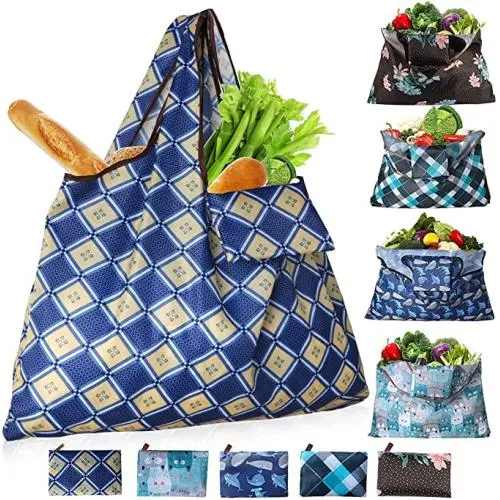 Custom Reusable Waterproof Folding Large Capacity Handbags Shopping Tote Bags Portable Women Foldable Eco Grocery Bag