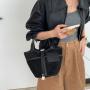 Autumn Retro Spliced Leather Basket Bag External Leather Buckle Suede Leather Handbag