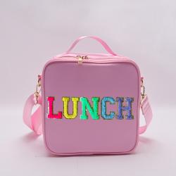 Keymay Back to School Personalized Glitter Varsity Letter Nylon Lunch Tote School Lunch Bag Insulated Cooler Bags Cute Lunch Bag