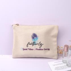 Custom Hot Stamping Natural Canvas Makeup Zipper Bag Organic Promotion Cotton Canvas Cosmetic Pouch