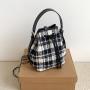 Wholesale Removable Shoulder Strap Backpack Black Plaid Chain Canvas School Bag PU Leather Bucket Backpack for Women