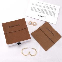 High Quality Brown Cotton Twill Envelope Jewelry Earring Bag Logo Printed Twill Cotton Jewelry Envelope Pouch
