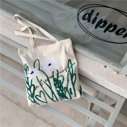 Gelory Simple Chamomile Printed Tote Bag Student Cute Women Canvas Shoulder Bag Large Capacity Handbag