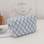 Gelory Makeup Pouch Travel Toiletry Organizer Bag Knitted Black Brown Checkered Cosmetic Bag for Women Girls