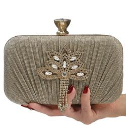 Wholesale wrinkle design party wedding bag lady chain shoulder bags bridal glitter metal clutches woman tassels evening bags