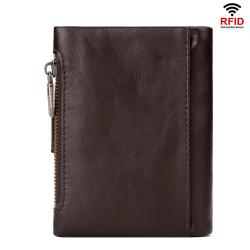 CST-001 New High Quality Vintage Genuine Leather RFID Men Wallet Buckle Pocket Zipper Purse Business ID Credit Card Holders