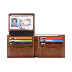 Hot sale Custom men's flip wallet rfid blocking custom logo men's bag leather flip wallet with gift box