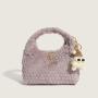 Lovely Sweet Fluffy Handbag 2024 New Women'S Bag Gentle Plaid Solid Color Small Square Bag Single Shoulder Crossbody Bag