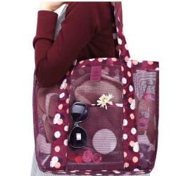 New Arrival Promotional Nylon Material Women Gender Mesh Swim Bag Custom Logo Mesh Beach Tote Bags
