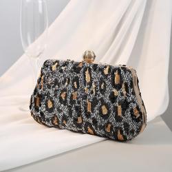 Retro Women's Bags 2024 New Clutch Ladies Embroidery Sequins Leopard Evening Bag Banquet Handbags