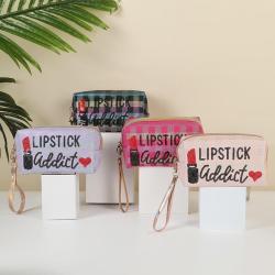 Gelory High Quality Creative Graffiti Lipstick Letter Printing Ladies Cosmetic Bag Pu Clutch Makeup Pouch Bag