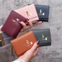 Custom Logo Women PU Leather Short Small Wallet New Fashion Portable Solid Color Simple Ladies Wallets Coin Purse Card Bag