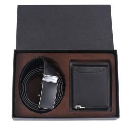 Custom Brand Logo Fashion Leather Men Wallet Belt Set Automatic Buckle Belts Gift Box Set For Men