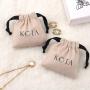 Custom Logo Printed Mini Cotton Twill Ring Earring Storage Bag Recycled Drawstring Cotton Necklace Jewelry Pouch