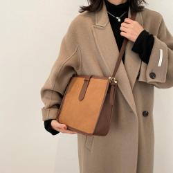 PU Leather Women's Messenger Bag 2024 New Design Bucket Bag Trendy and Fashionable Wide Strap Shoulder Single Crossbody Bag