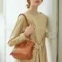 Custom Full Stamped Logo Pu Vegan Leather Shoulder Bag Women's Bucket Bags OEM ODM Factory Price Lady Sling Bags
