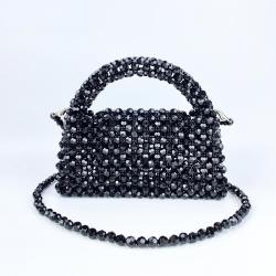 Custom acrylic resin beaded beads hand bag New Fashion Handmade Crossbody Bag Beautiful Black Glass Beads Shoulder Bag