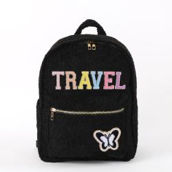 Keymay Stock Winter Cute kids Soft Teddy School Bag Travel Sherpa Backpack Fluffy Brown Teddy Plush Backpack Custom