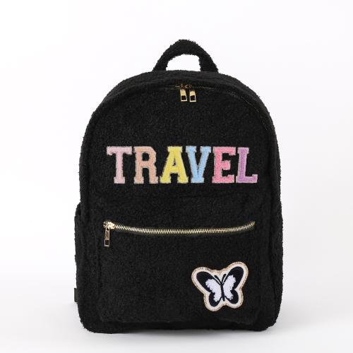 Keymay Stock Winter Cute kids Soft Teddy School Bag Travel Sherpa Backpack Fluffy Brown Teddy Plush Backpack Custom