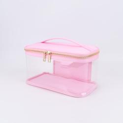 Wholesale Personalized Travel Portable Ladies Large Handle PVC Makeup Bag Cosmetic Zipper Bag Clear Makeup Bag With Zipper