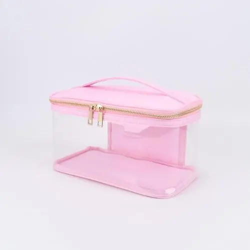 Wholesale Personalized Travel Portable Ladies Large Handle PVC Makeup Bag Cosmetic Zipper Bag Clear Makeup Bag With Zipper