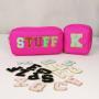 Keymay Bag Custom Letter Patches Hot Pink Cute Travel Makeup Pouch Portable Waterproof Nylon Cosmetic Bags