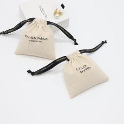 Custom Logo Printed Organic Cotton Muslin Drawstring Packaging Cosmetic Bag Natural Cotton Gift Jewelry Pouch
