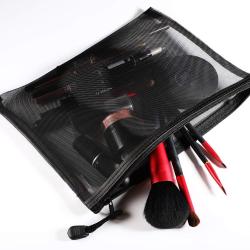 Gelory Durable Black Mesh Bags Makeup Bags Cosmetic Travel Organizer Storage Bags Mesh Zipper Pouch Pencil Case